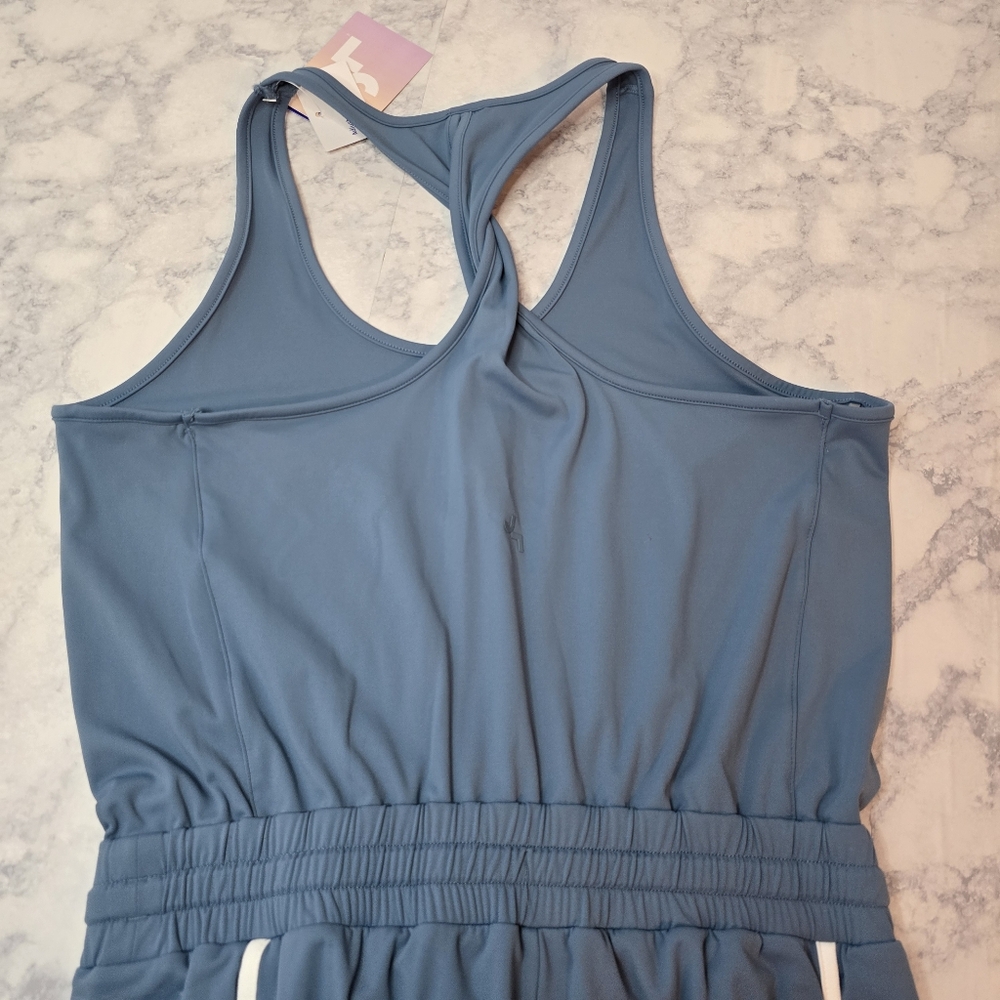 JoyLab Piped Tank Jumpsuit Sleeveless Small Blue White Relaxed Fit - Picture 9 of 13